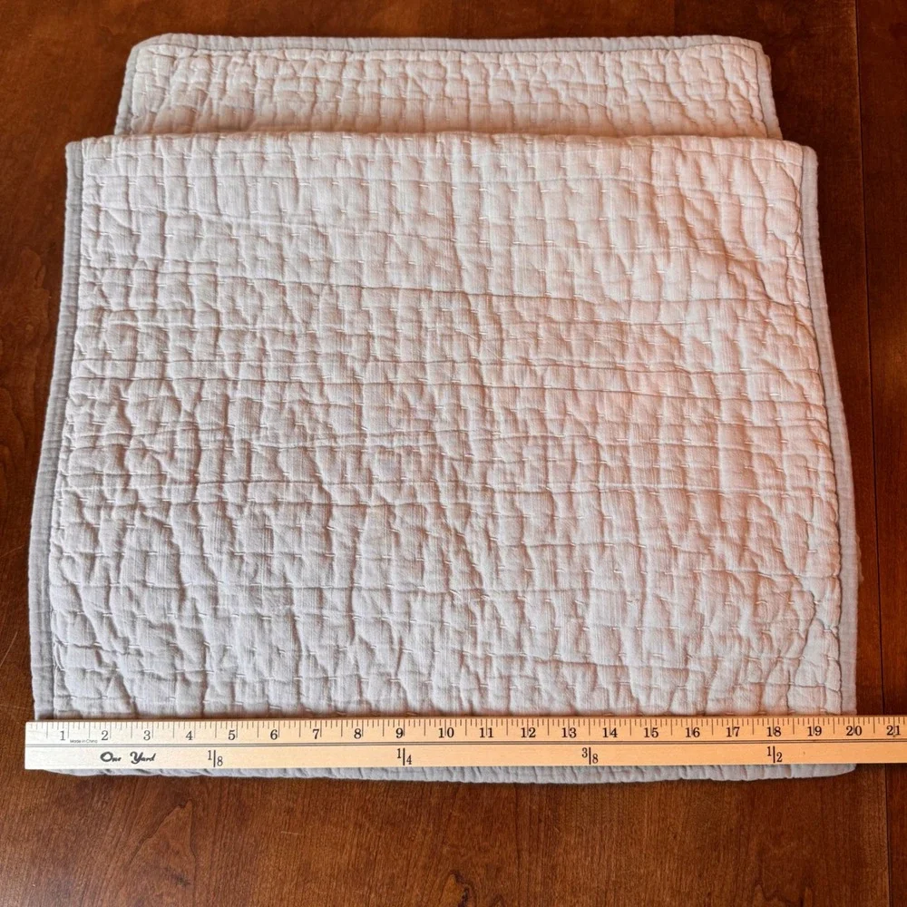 Pottery Barn Gray Linen 2 King Shams Pick Stitch‎ Hand Quilted